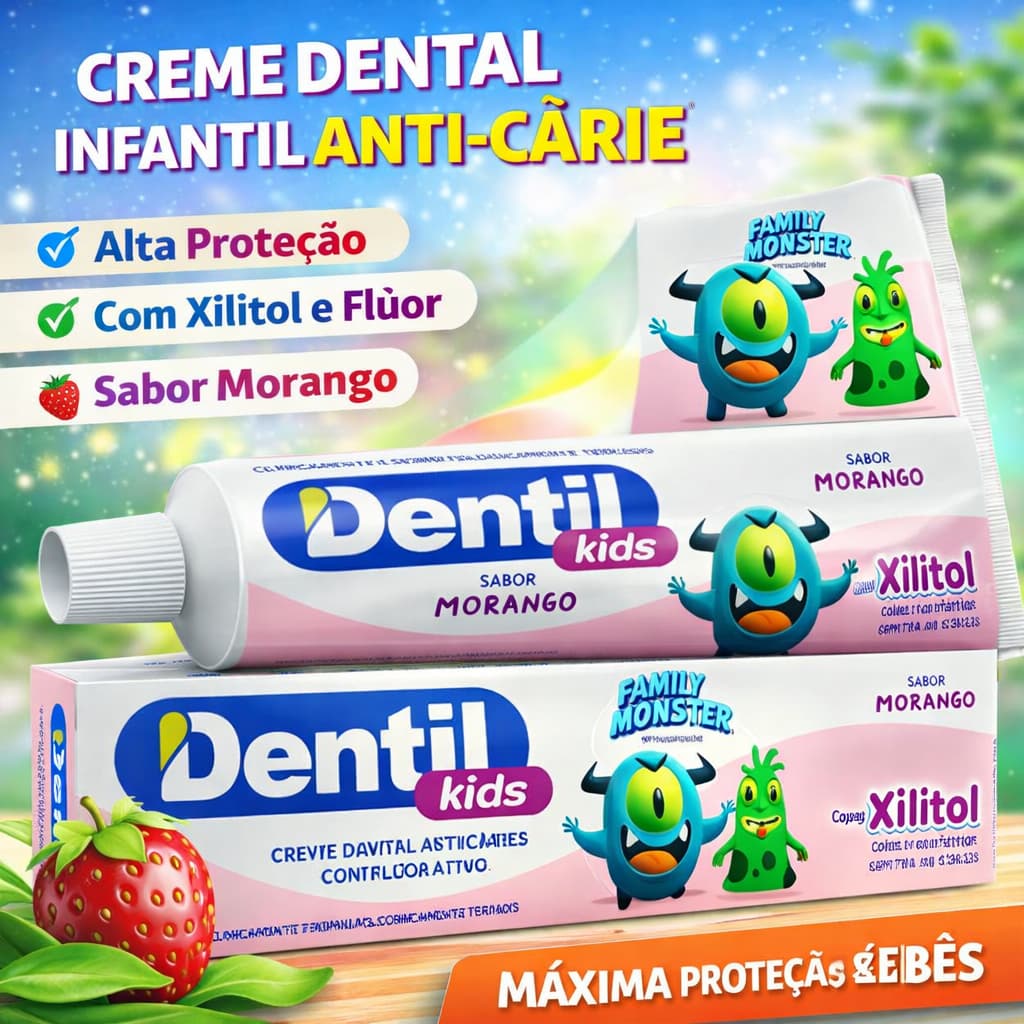 Creme Dental Dentil Kids Morango com Flúor Ativo 50g