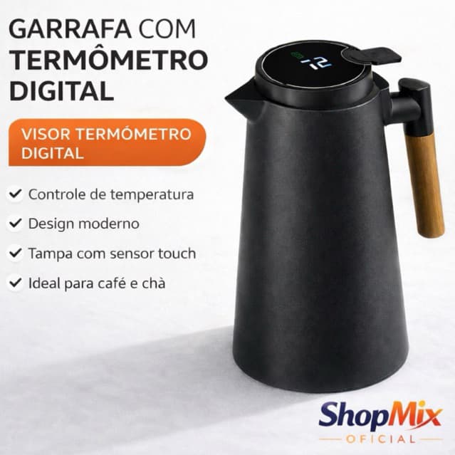 Garrafa Térmica com Termômetro Digital 1L - Preto