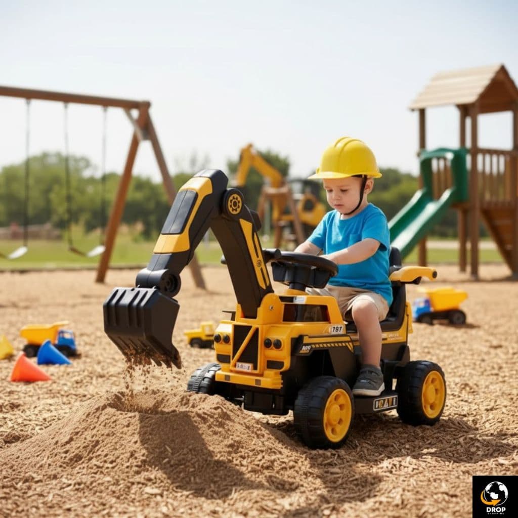 🚜 Retroescavadeira Elétrica Infantil 6V Com Pá Móvel E Empurrador veículo elétrico 6v trator