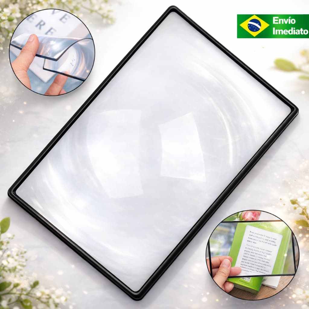 Lupa Folha Plana A5 3x Leitura Livros Revista Lente Aumento 18x12cm Portátil Aumenta Letras