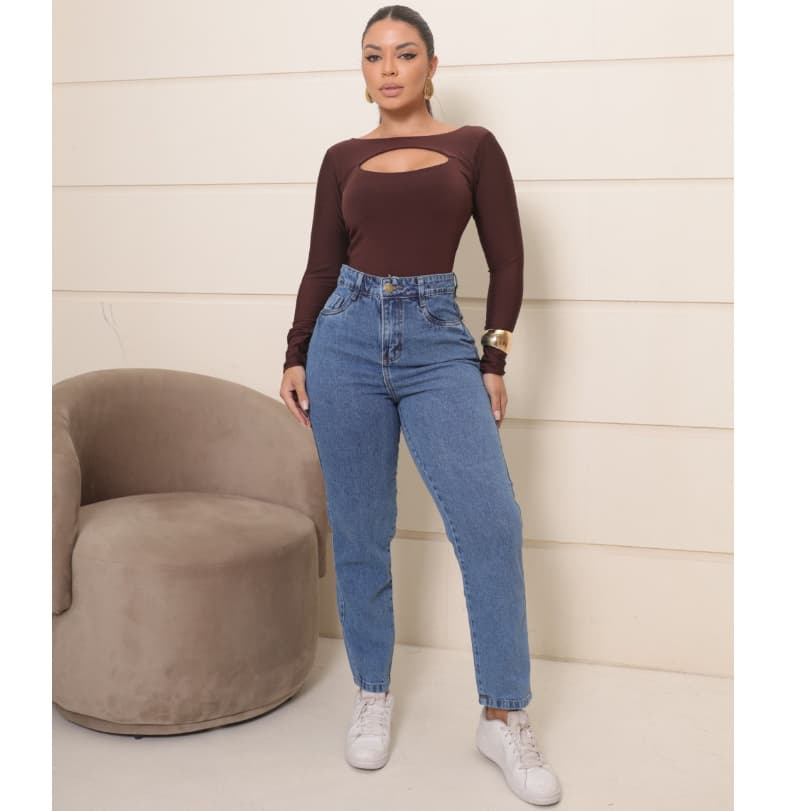 Calça Jeans Mom Feminina Cintura Alta Sem Lycra Destroyed Levanta Bumbum-STL986