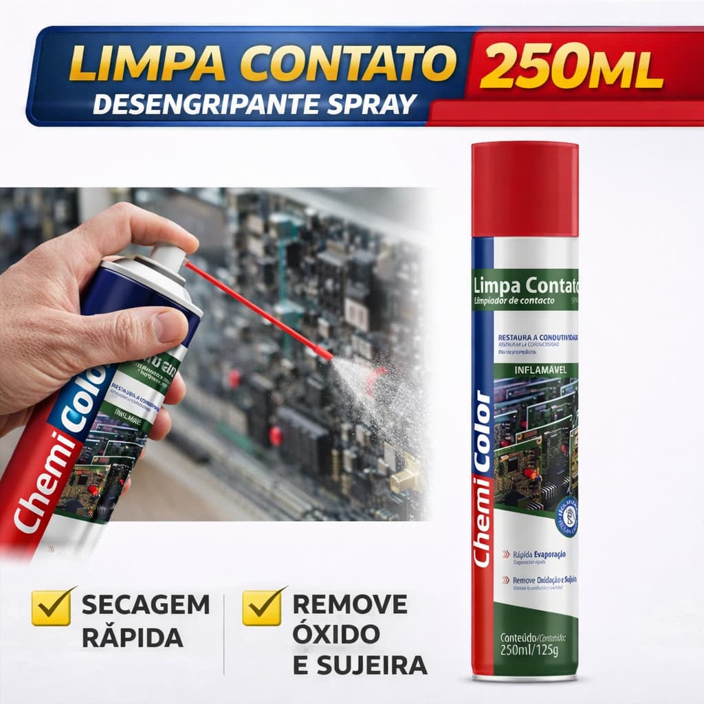 Limpa Contato Elétrico Spray Secagem Rápida Remove Óleo Graxa Poeira Uso Profissional