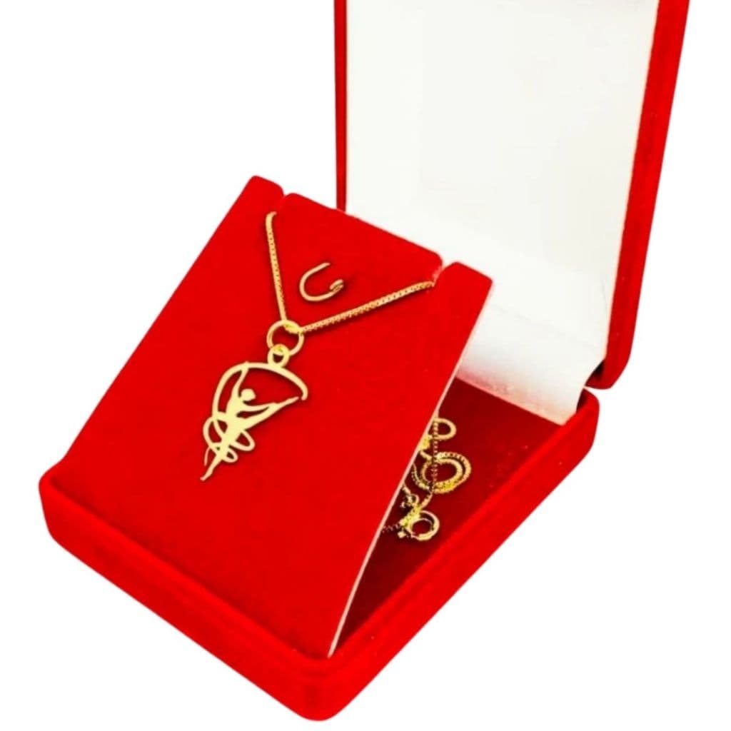 Colar 45 cm c/ Pingente em Prata 925 Ginástica Rítmica com Fita Dourado (com banho de ouro)