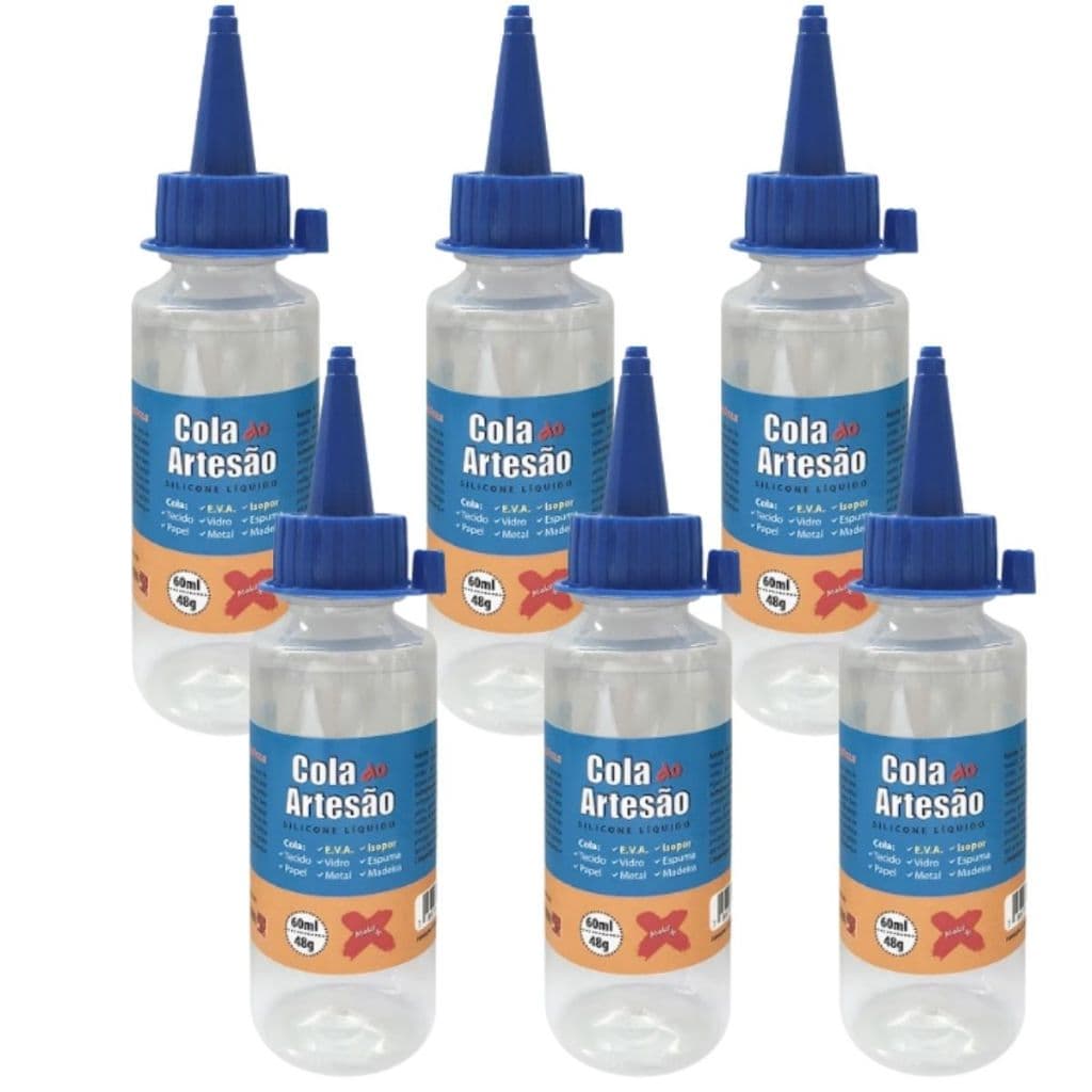 Cola Silicone Artesão Líquida 60ml Kit Com 6 Unidades Transparente Material Escolar Decoração