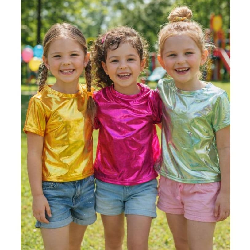 Blusa t shirt  cropped metalizada infantil menina moda bloguerinha mini diva manga curta