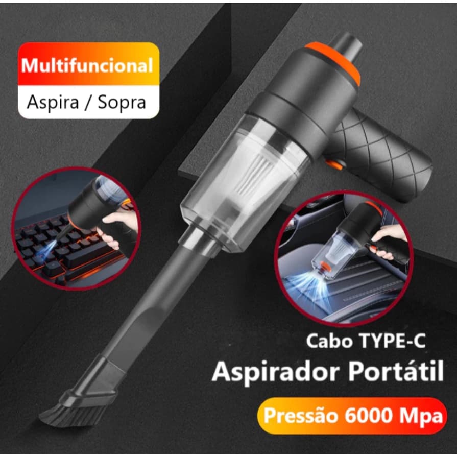 Aspirador De Pó Com 2 Bateria Usb Portátil Completo Linha Carro E Casa 2000mAh Multifuncional