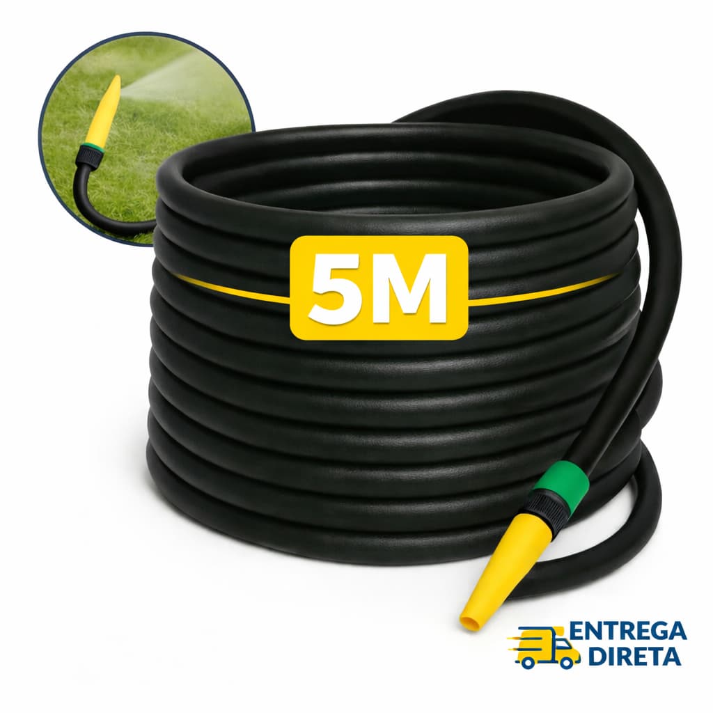 Mangueira Jardim Preta Flexível Antitorção com Esguicho Alta Pressão 5 metros flat 7/16