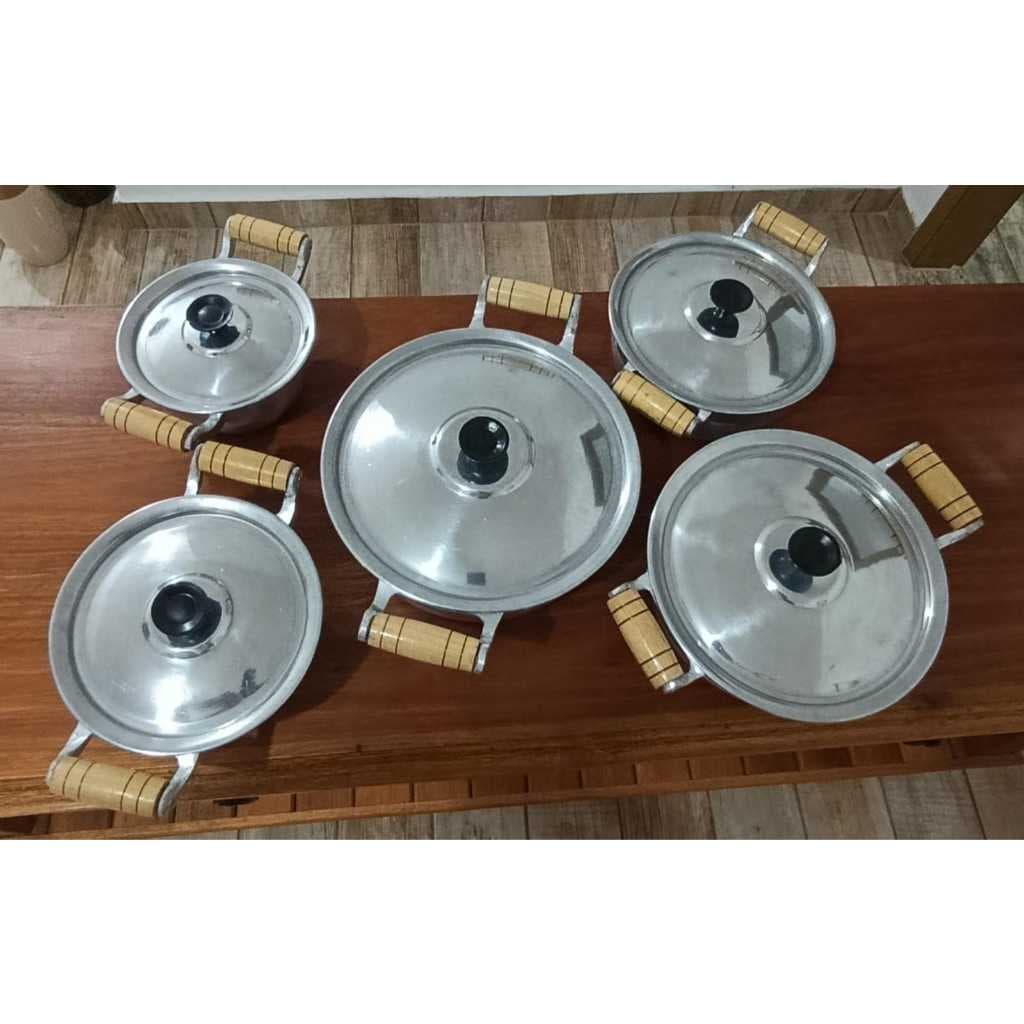 KIT CINCO PANELAS/ CAÇAROLAS DE ALUMÍNIO FUNDIDO/BATIDO/GROSSO N 14, 16, 18, 20 e 22 COM TAMPAS