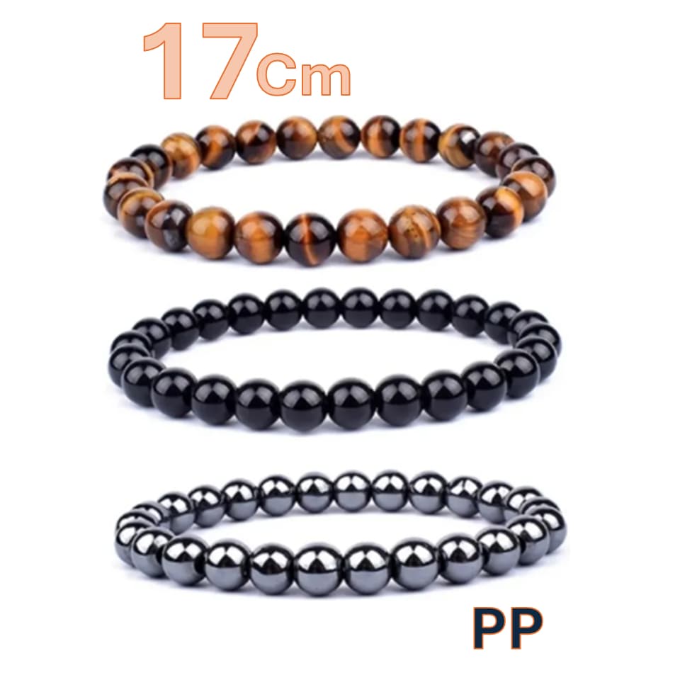 Kit 3 Pulseiras Pedras Naturais Hematita Olho de Tigre Onix 17cm Pequena Slim Unissex i25 Store