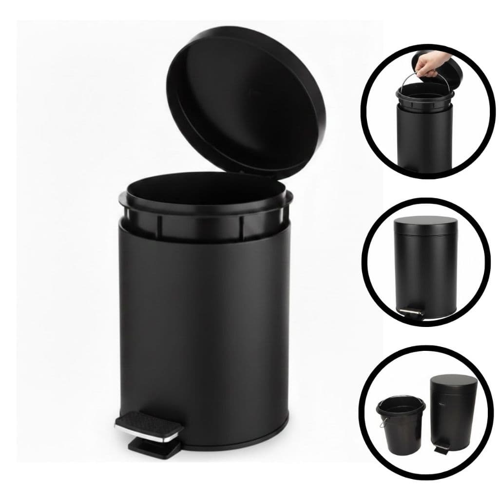 Lixeira Com pedal Redonda Inox Com pedal e Cesto Removível 3 litros Lixeira Inox Preta Lixeira com Pedal Moderna