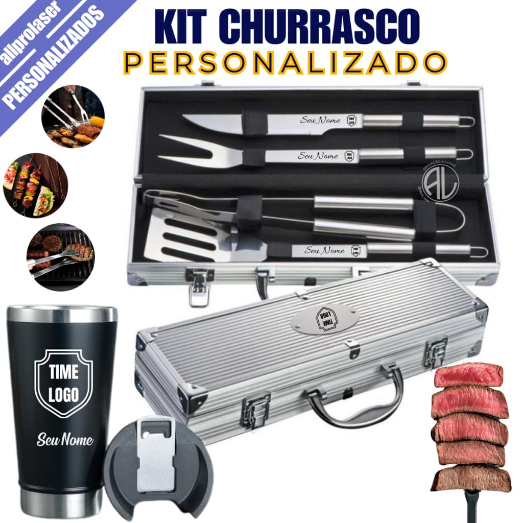 Kit Churrasco 4 Pçs Personalizado Nome Time Logo