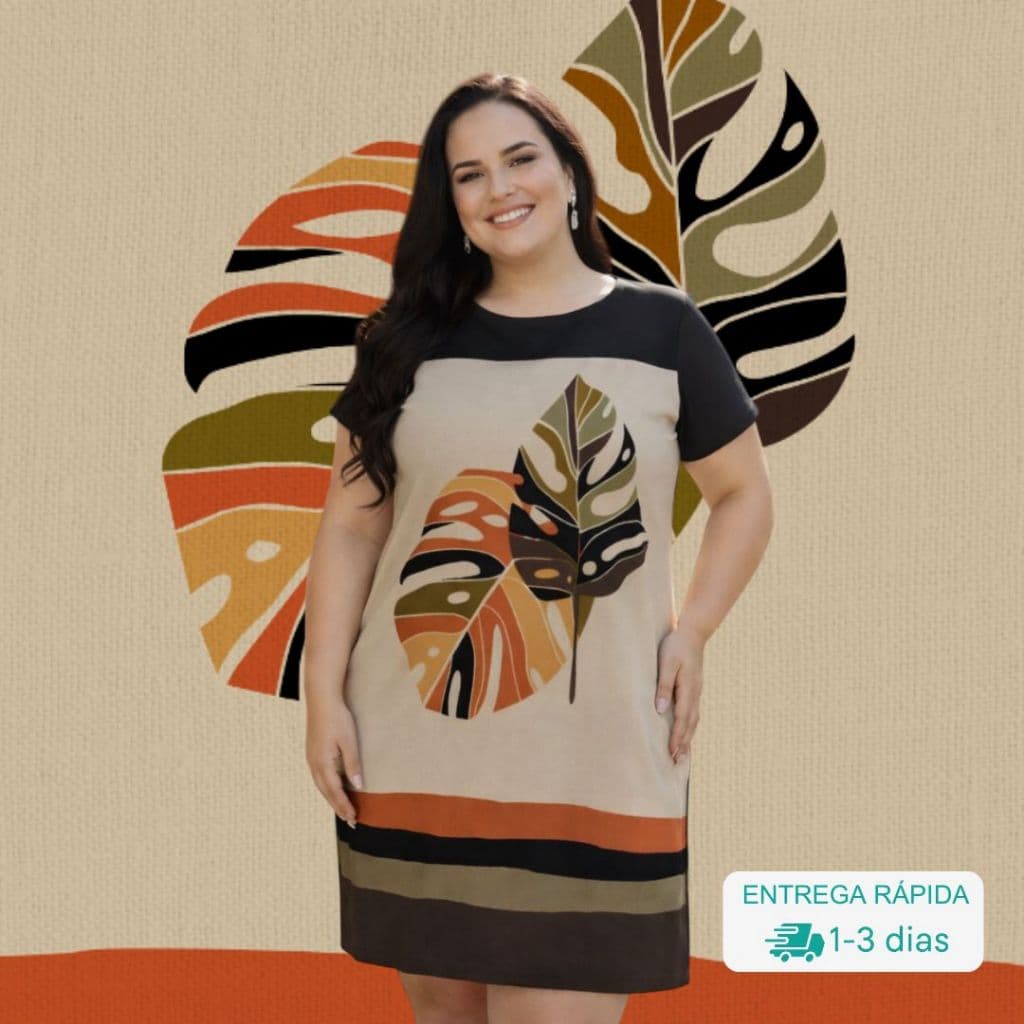Vestido Plus Size em Sedinha Digital com Tecido Leve Perfeito para Presentear e Encantar