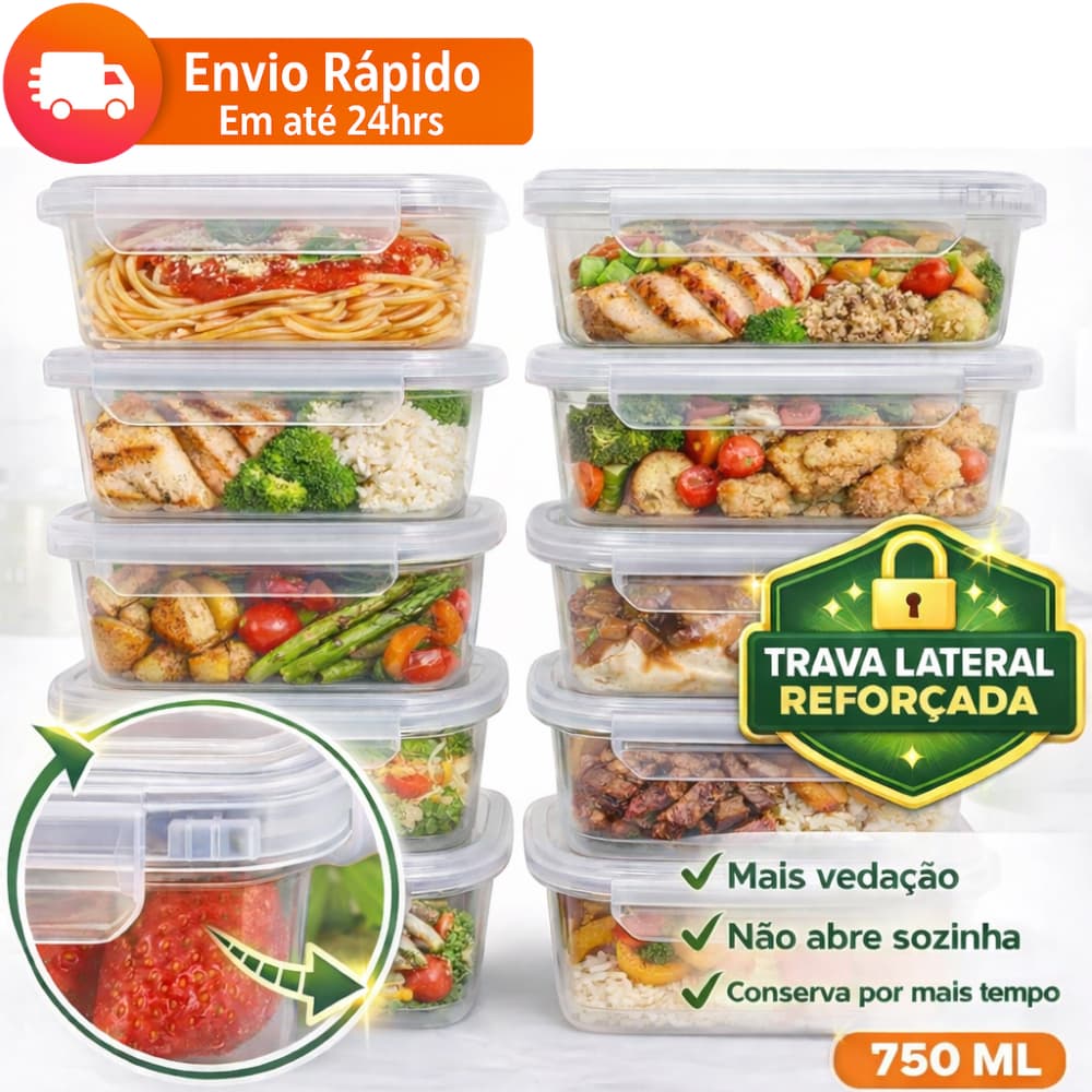 Marmita com Travas 750ML Laterais Reforçadas, Fecho Lateral Seguro