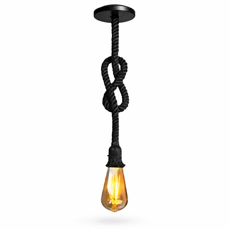 Luminária Pendente de Teto Rústica 1,10m Corda Preta Estilo Industrial