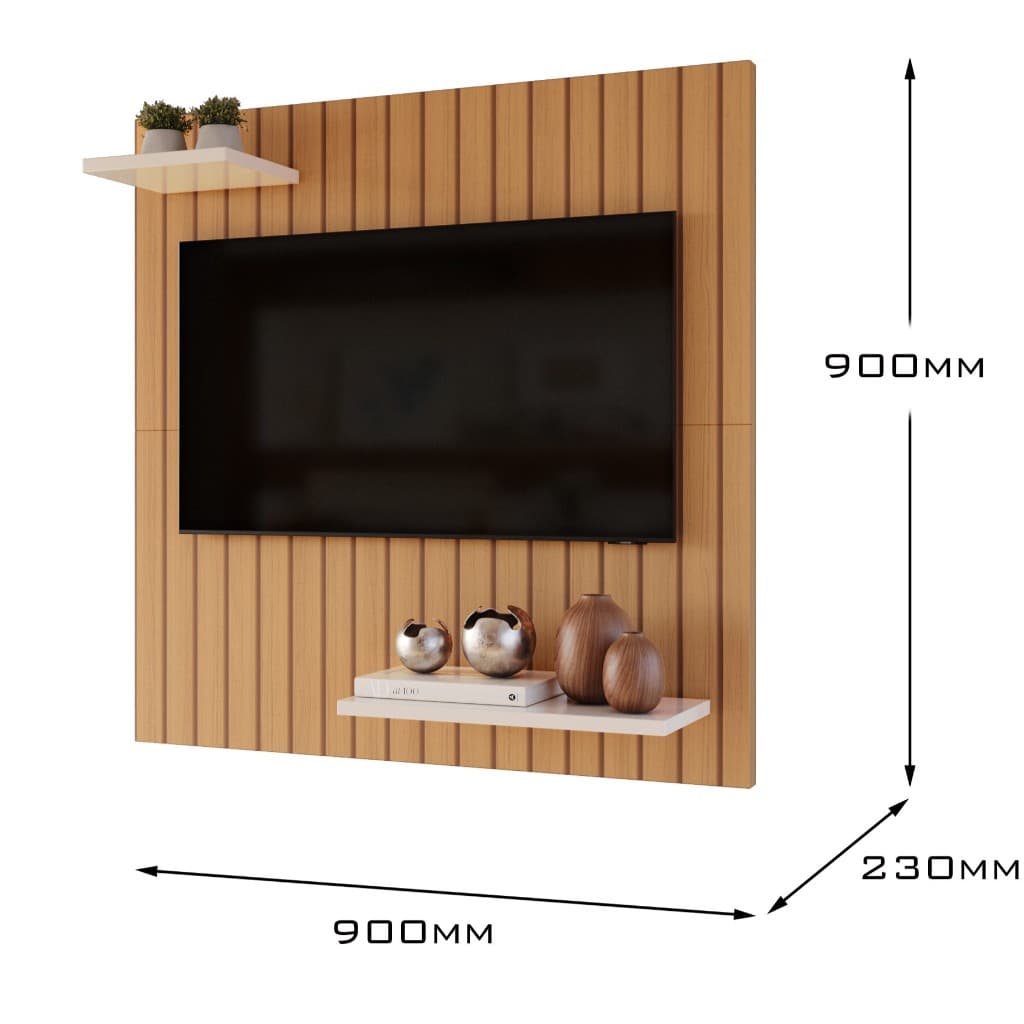 Painel Suspenso para TV até 32 Polegadas com Prateleiras MDF 90x90 Moderno