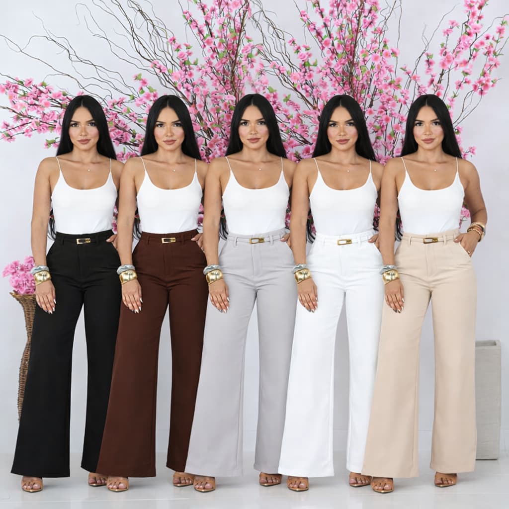 Calça Social Feminina Pantalona Alfaiataria Com Cinto