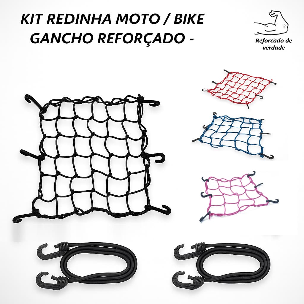 Kit Rede Elástica 6 ganchos Universal Extensor Moto Bike Redinha Carga Aranha Capacete Estica Reforçada