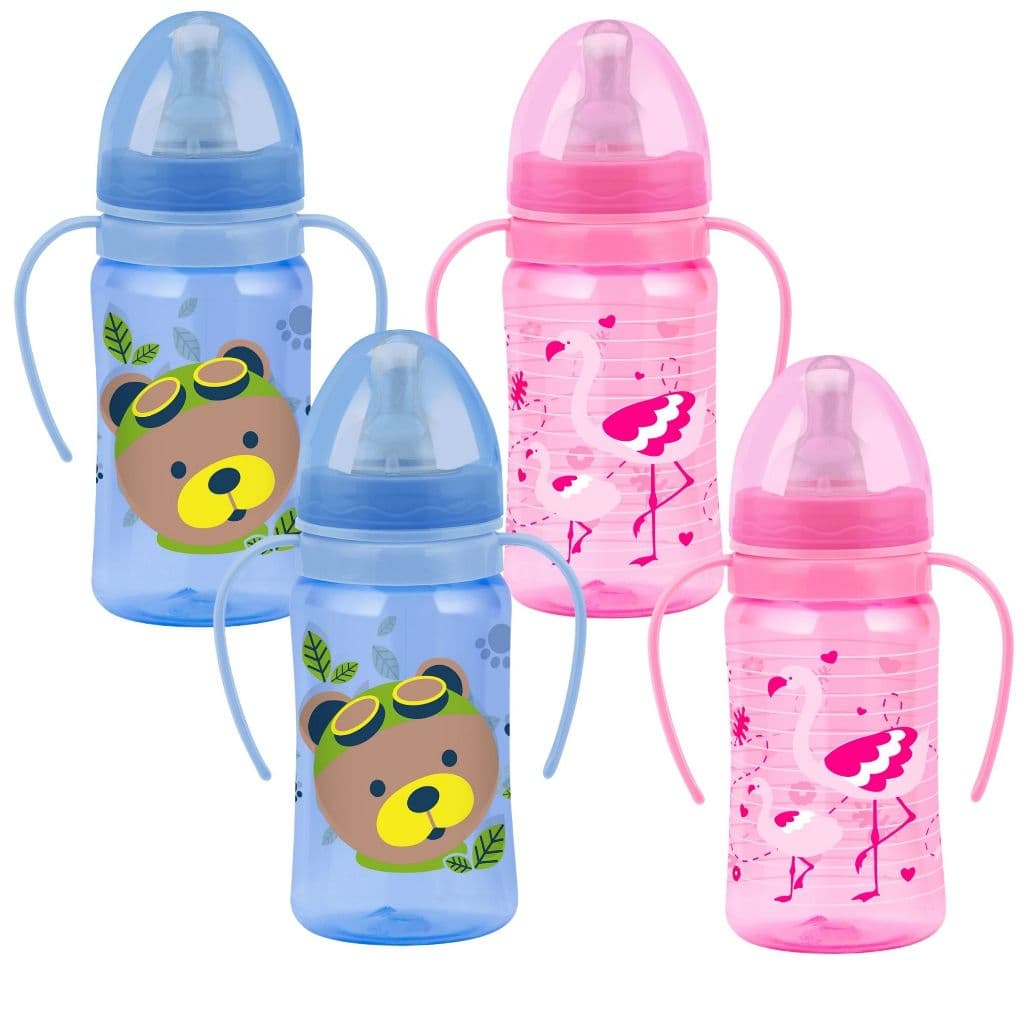 Kit 2 Mamadeiras Par Alças Bico Redondo Silicone Mamadeira Petita 270ml