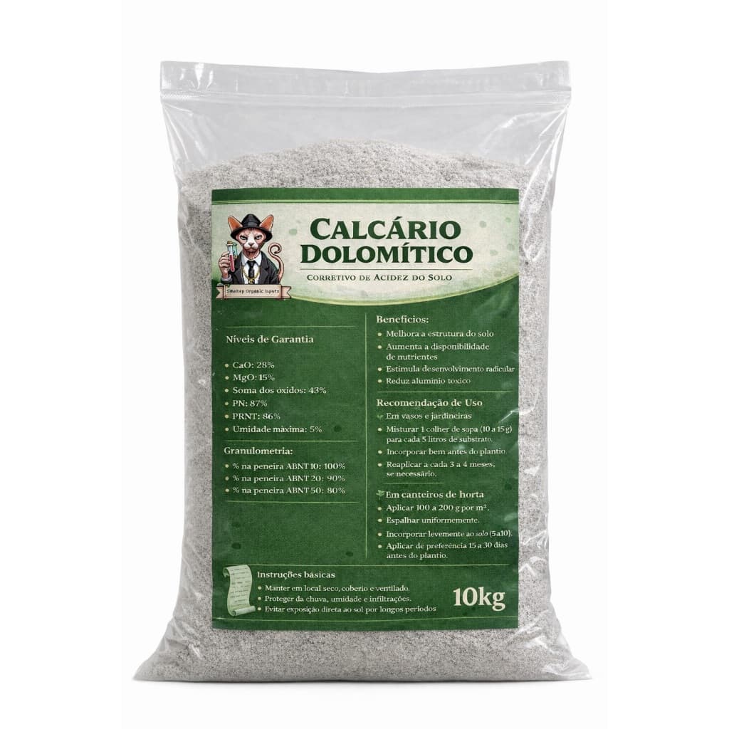 Calcário Dolomítico 10kg Alta Pureza PRNT 86% Agrícola Para Hortas Jardins e Plantio
