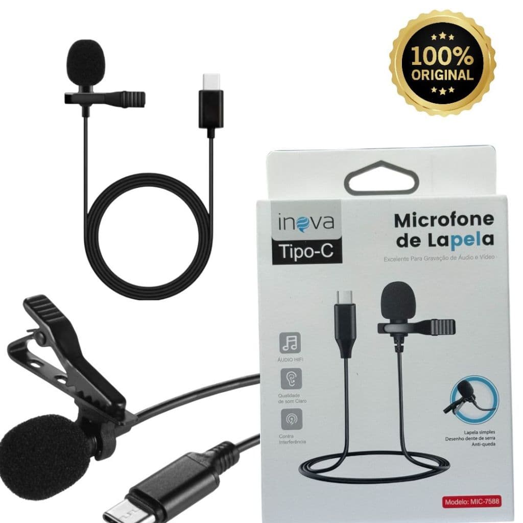 Microfone Lapela Tipo C Para Smartphone Android e iPhone Gravação Conteúdo Áudio Profissional