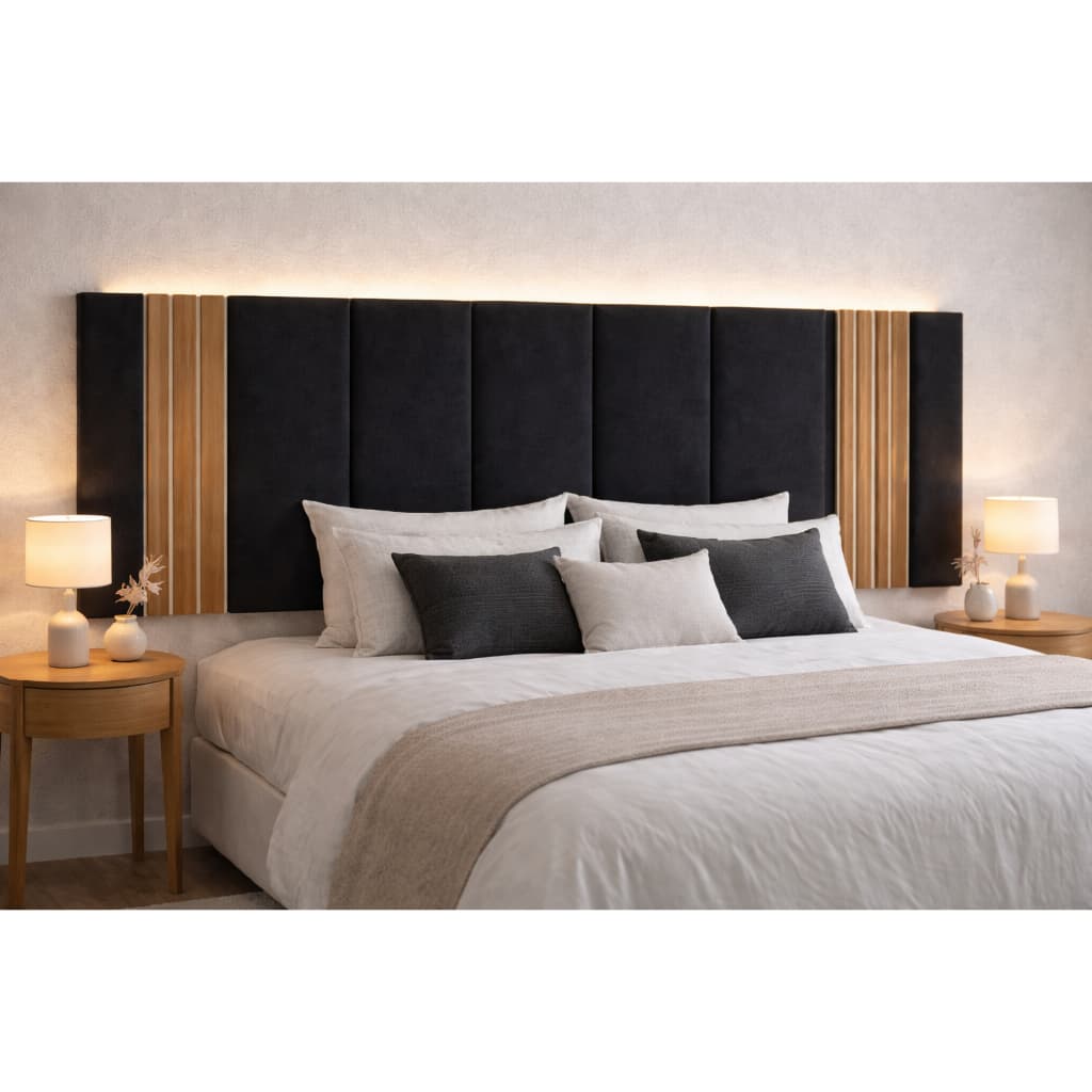 Kit Cabeceira Modular + Ripado Freijo em MDF Autocolante - Para Cama Solteiro Casal Queen e King