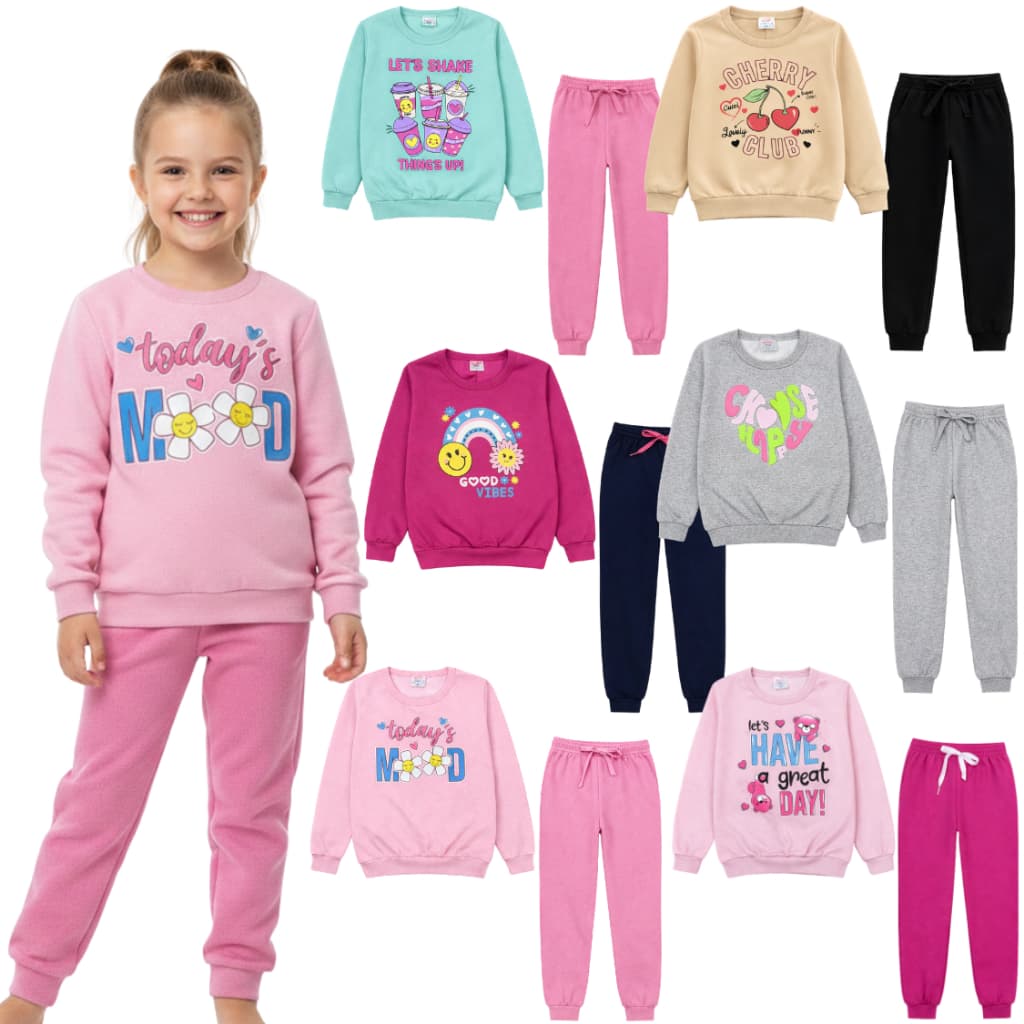 Kit Sortido Peças de Roupas Femininos Infantil Inverno – blusas casacos + calças de 1 ao 8 – Lote Sortidos