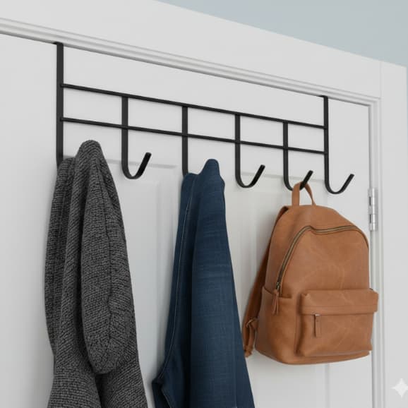 Cabideiro de Porta 6 Ganchos 45cm em Metal Reforçado Suporte Cabide Multiuso Organizador Para Quarto Banheiro Cozinha