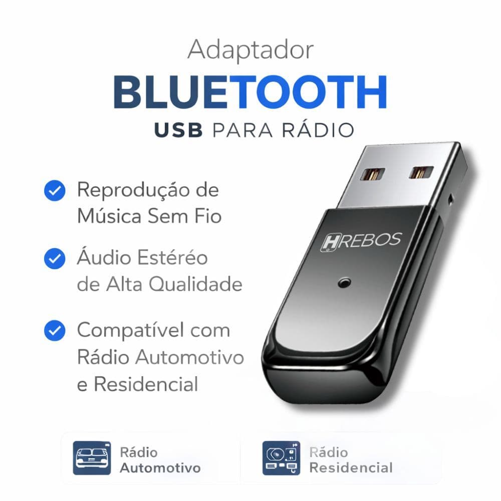 Adaptador Receptor Bluetooth Veicular Car Connect Usb Musica Som Chamada Carro Hrebos AD-215