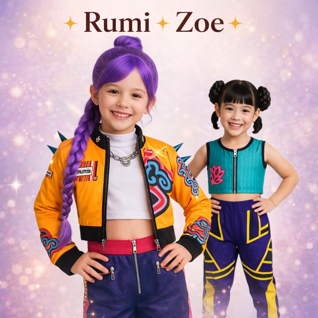 Fantasia Guerreiras Kpop Infantil Rumi Zoe Guerreira K-Pop Luxo Dança Show Menina Carnaval Dia Das Crianças