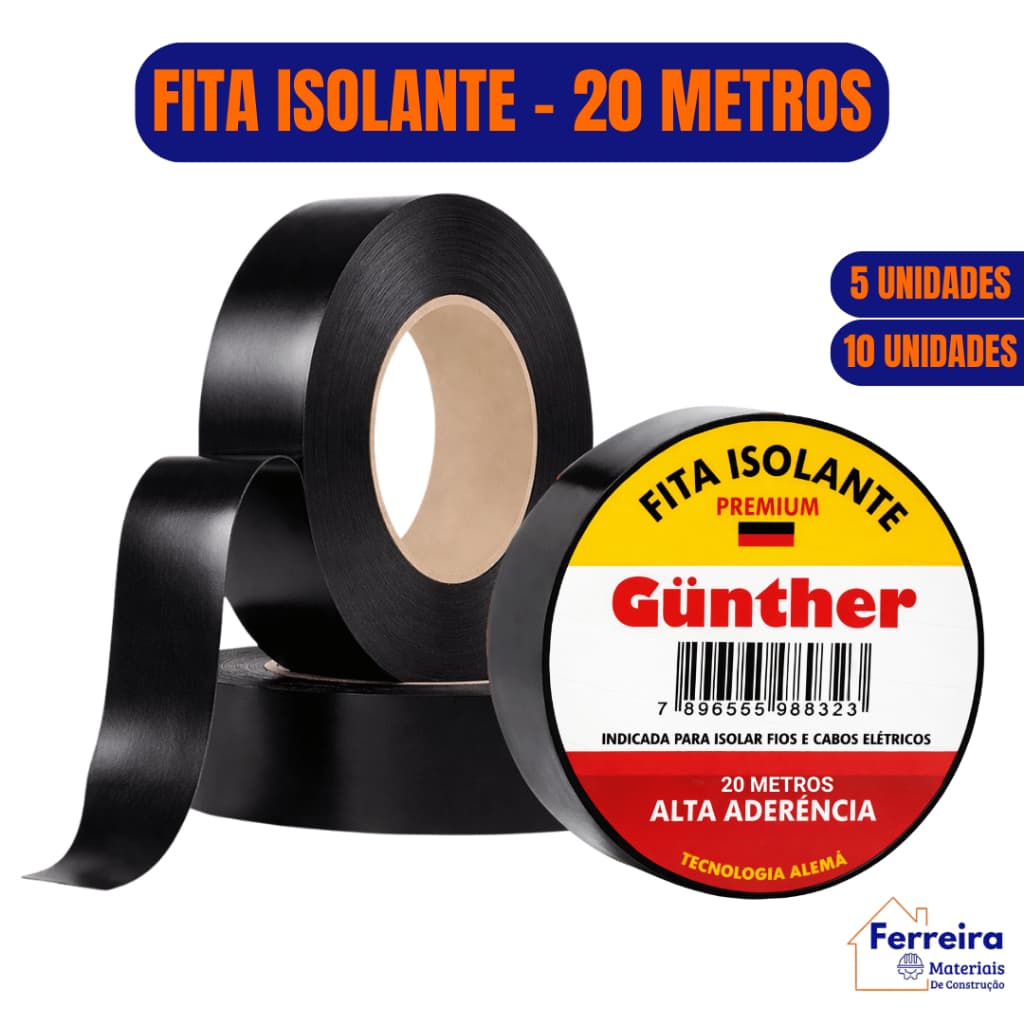 Kit 5/10 Fitas Isolante 20 Metros Anti-chama Fosca Premium Gunther