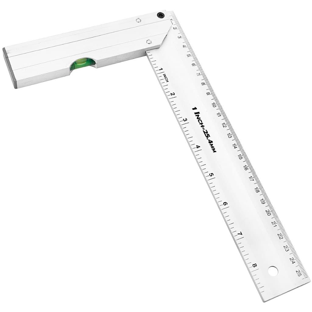 Esquadro com Nível Bolha 10" em Alumínio ou 12" em Aço e Ferro para Marcenaria Construção