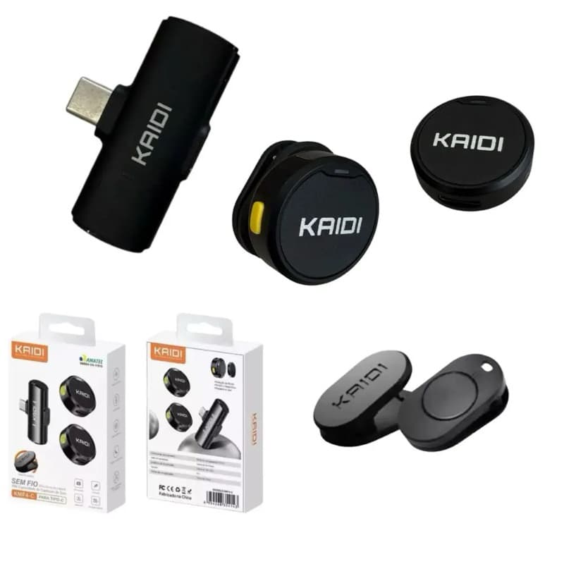 Microfone de Lapela Kaidi KMF4-C Profissional para Celular com Redução de Ruído para Vídeos, Podcast e Live