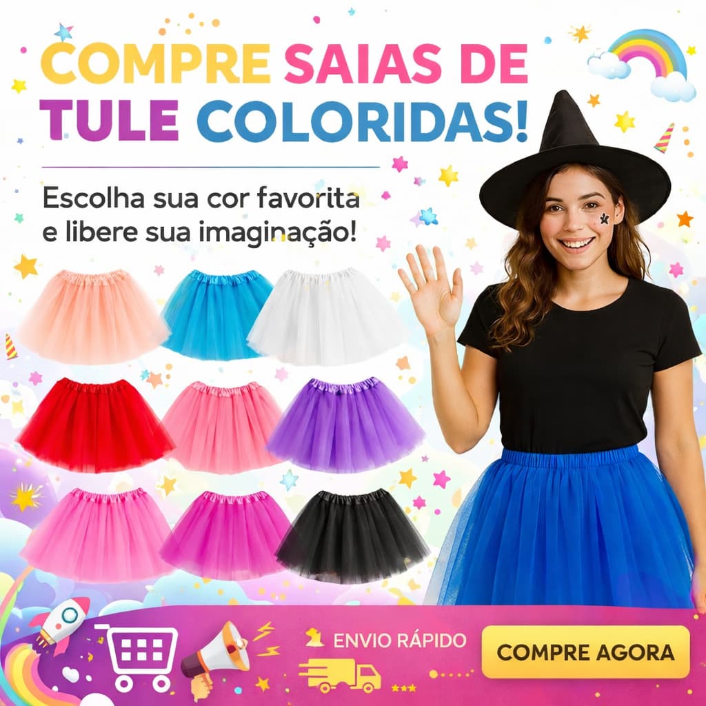 Saia De Tule Tutu Adulto Infantil Lisa Colorida Festa Carnaval Halloween Bloquinho