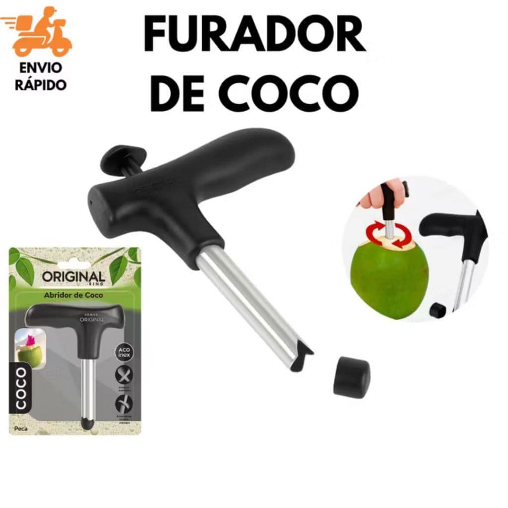 Abridor De Coco Furador De Coco Em Aço Inox Profissional 12cm Gostinho De Praia Dentro De Casa
