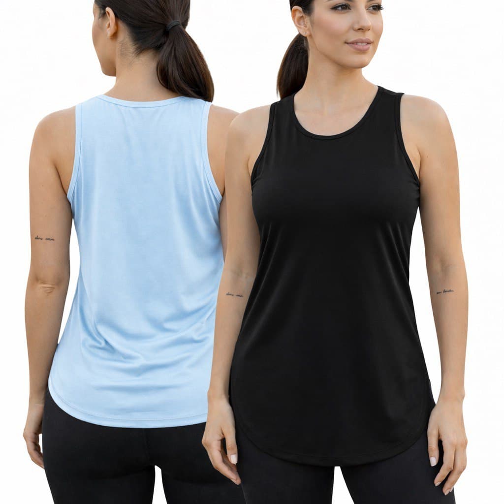 Kit 2 Blusas Regata Feminina Dry Fit Tapa Bumbum Fitness Academia Treino Caminhada Macia Promoção