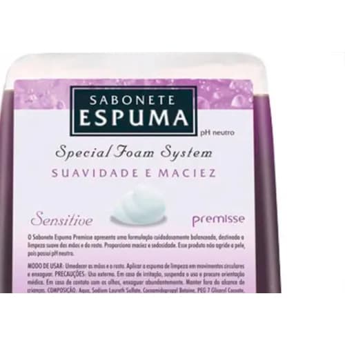 Sabonete Espuma Premisse Sensitive Refil 700ml Uso Geral Limpeza Eficaz das Mãos e Rosto SB