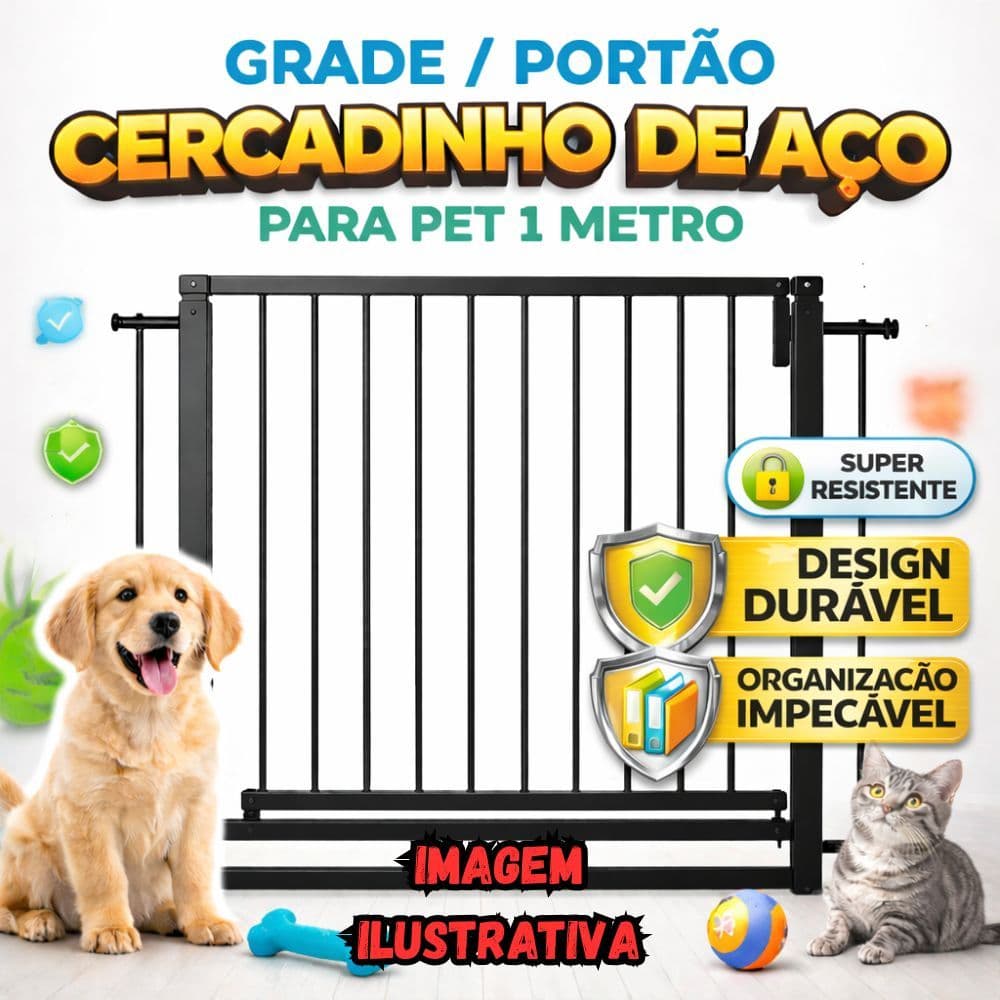 Grade Portão de Aço 1 Metro - Cercadinho de Segurança para Pets e Bebês, Medidas 98x81cm, Super Resistente e Durável