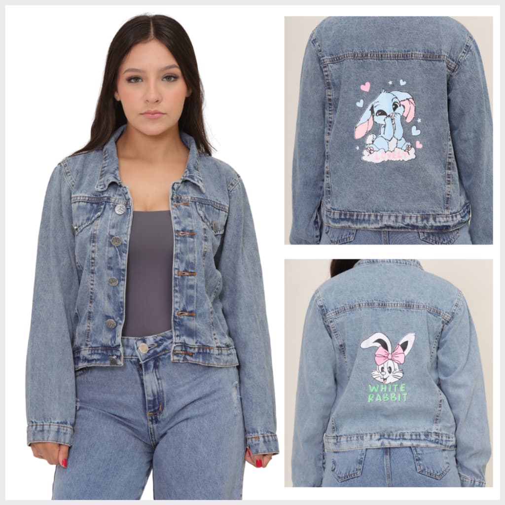Jaqueta Jeans Estampada Marmorizada Para Meninas Infantil e Juvenil