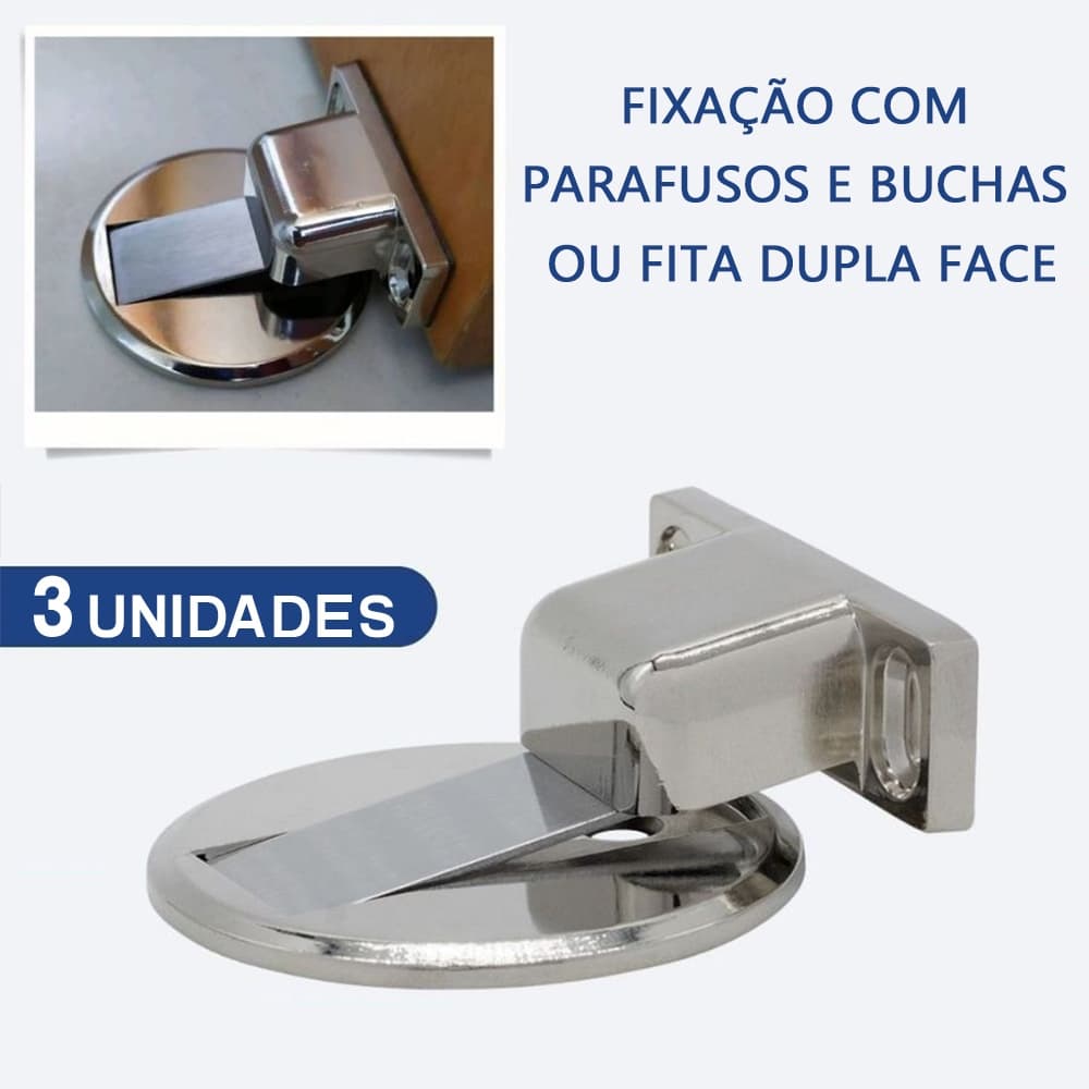Prendedor Trava de Porta Magnético Slim Cromado Autoadesivo