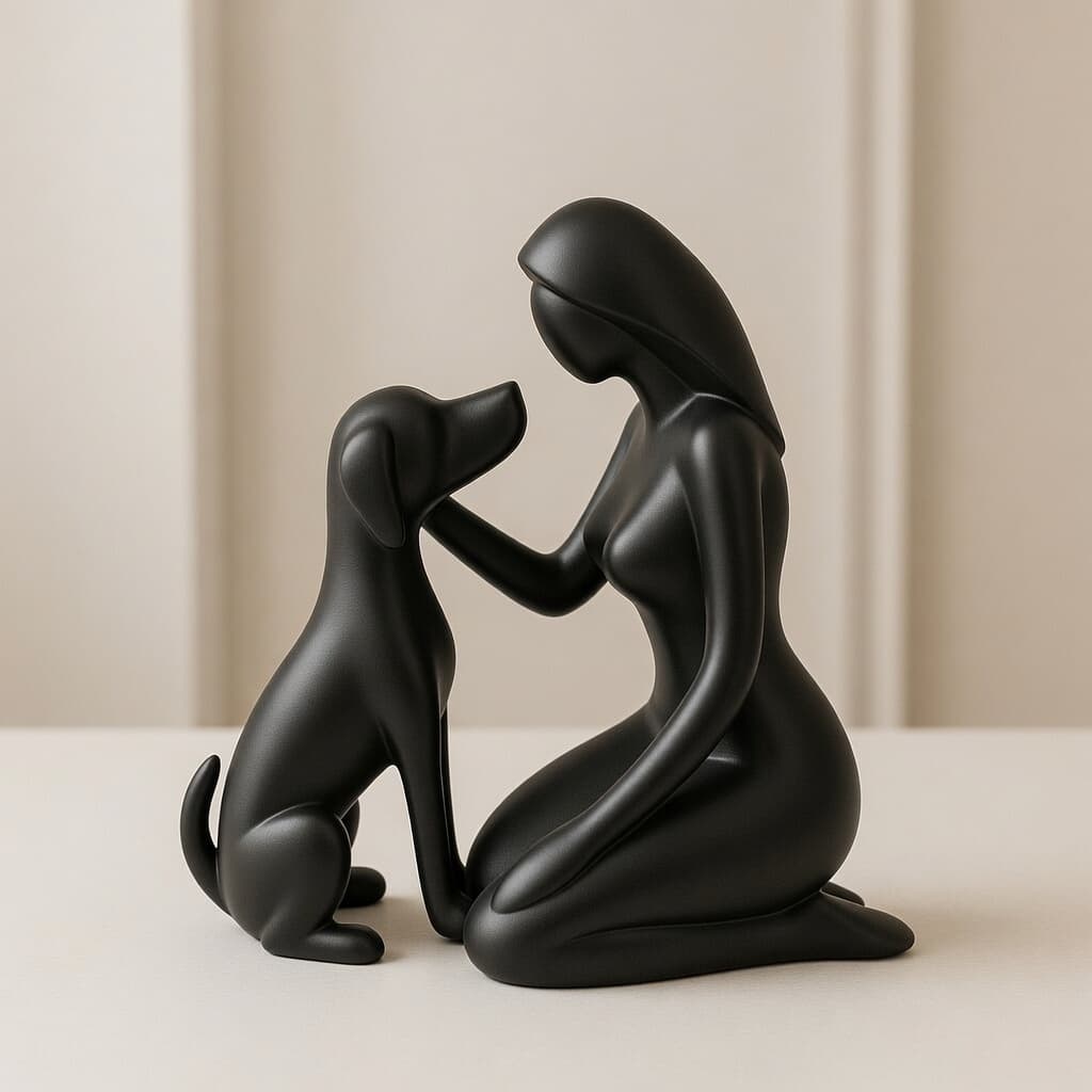 Decoração Elo de Amor Mulher e Cachorro - Estatua Mulher e Cão Amigo | Decoração Cachorro e Mulher