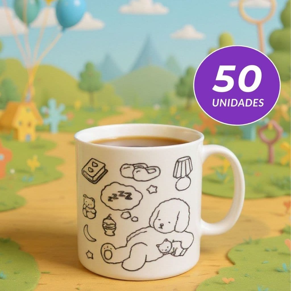 Kit 10 caneca de plástico para colorir pintar desenho urso creche caneca infantil personalizada merenda escolar