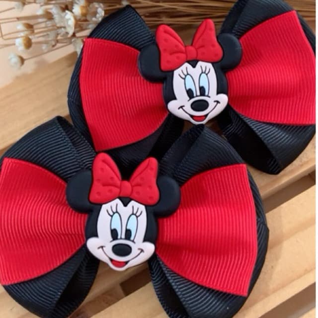 Par de Laços Minnie Infantil para Cabelo Acessório de Menina com Bico de Pato Conforto e Segurança