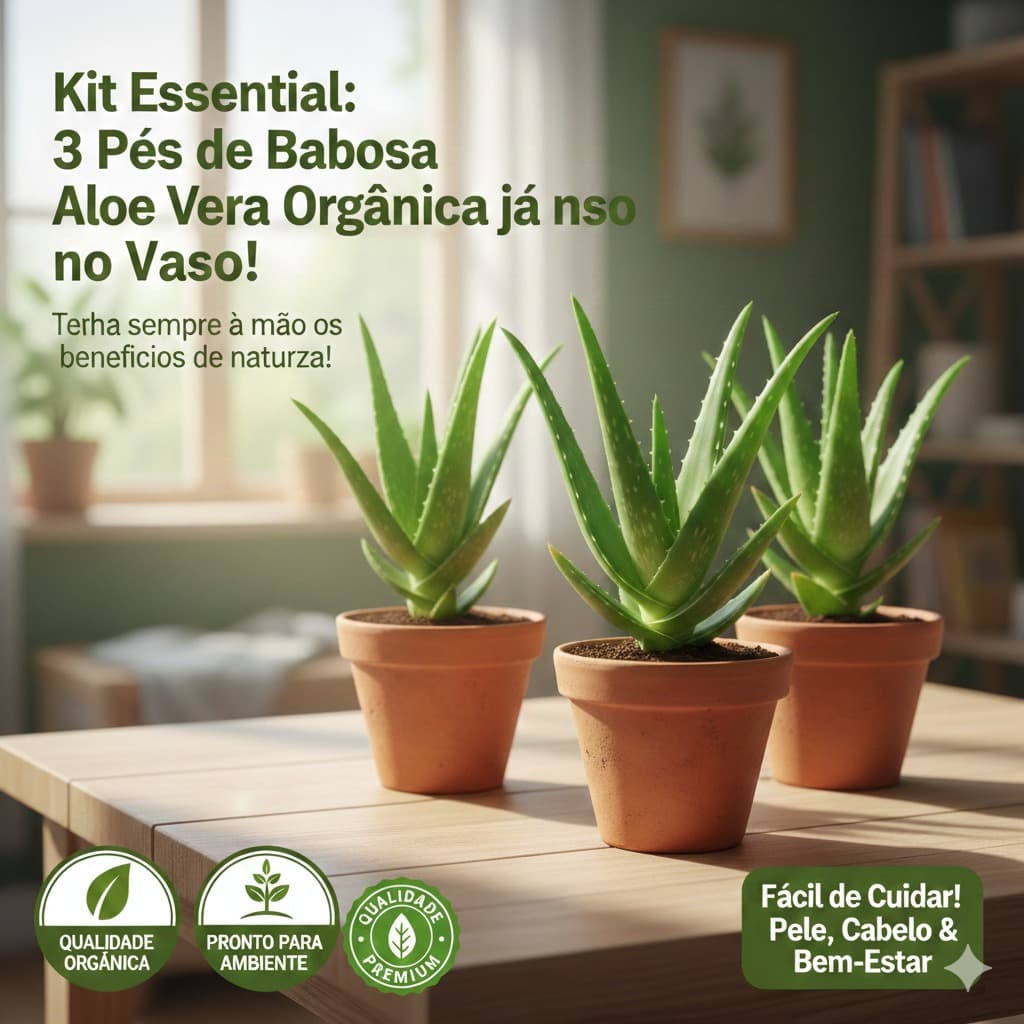 Kit Essencial: 3 Pés de Babosa (Aloe Vera) Orgânica no Vaso!