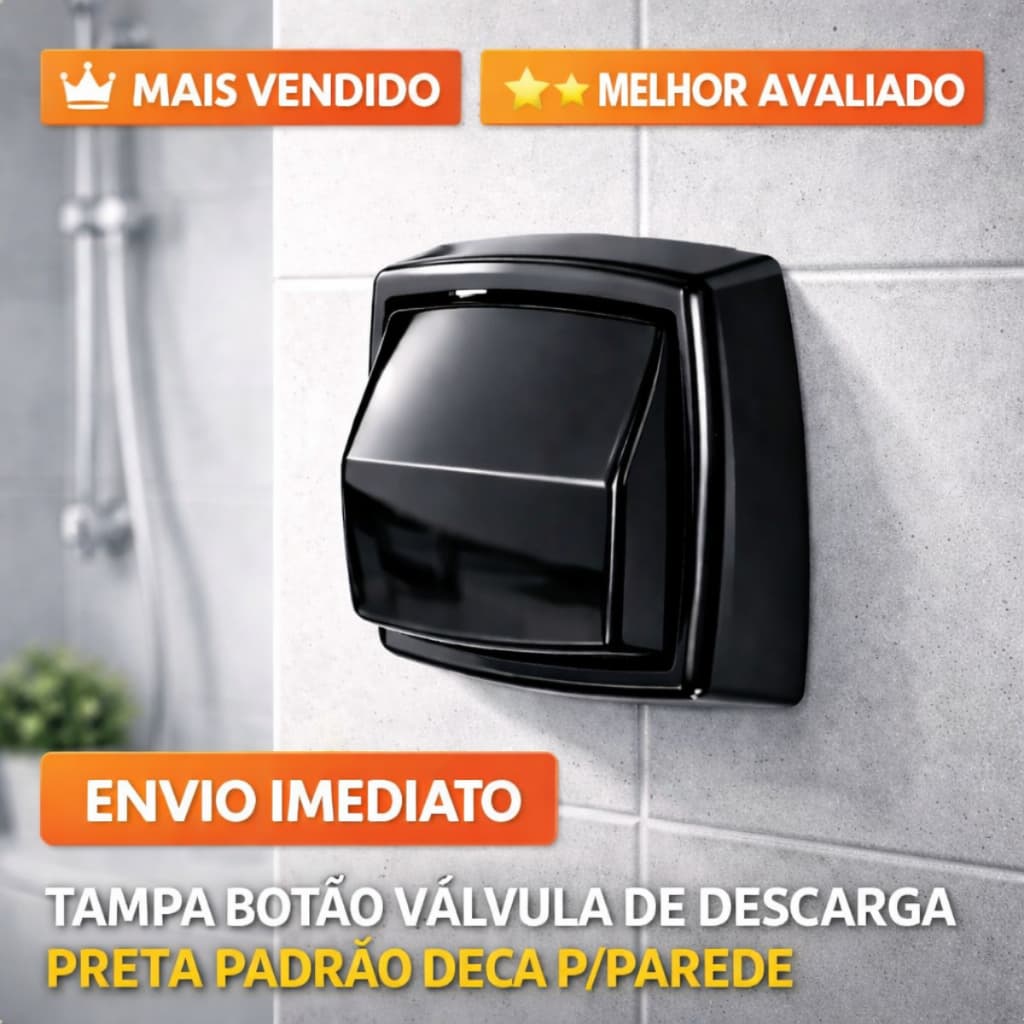 Válvula de Descarga Tampa Botão Preta Brilhante Padrão Deca Para Parede Alta Resistência