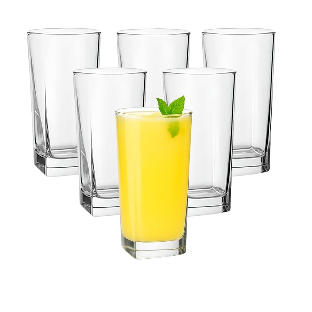 Jogo de 6 Copos Vitória Régia 265ml – Vidro Grosso com Base Quadrada, Luxo para Drinks, Sucos e Coquetéis