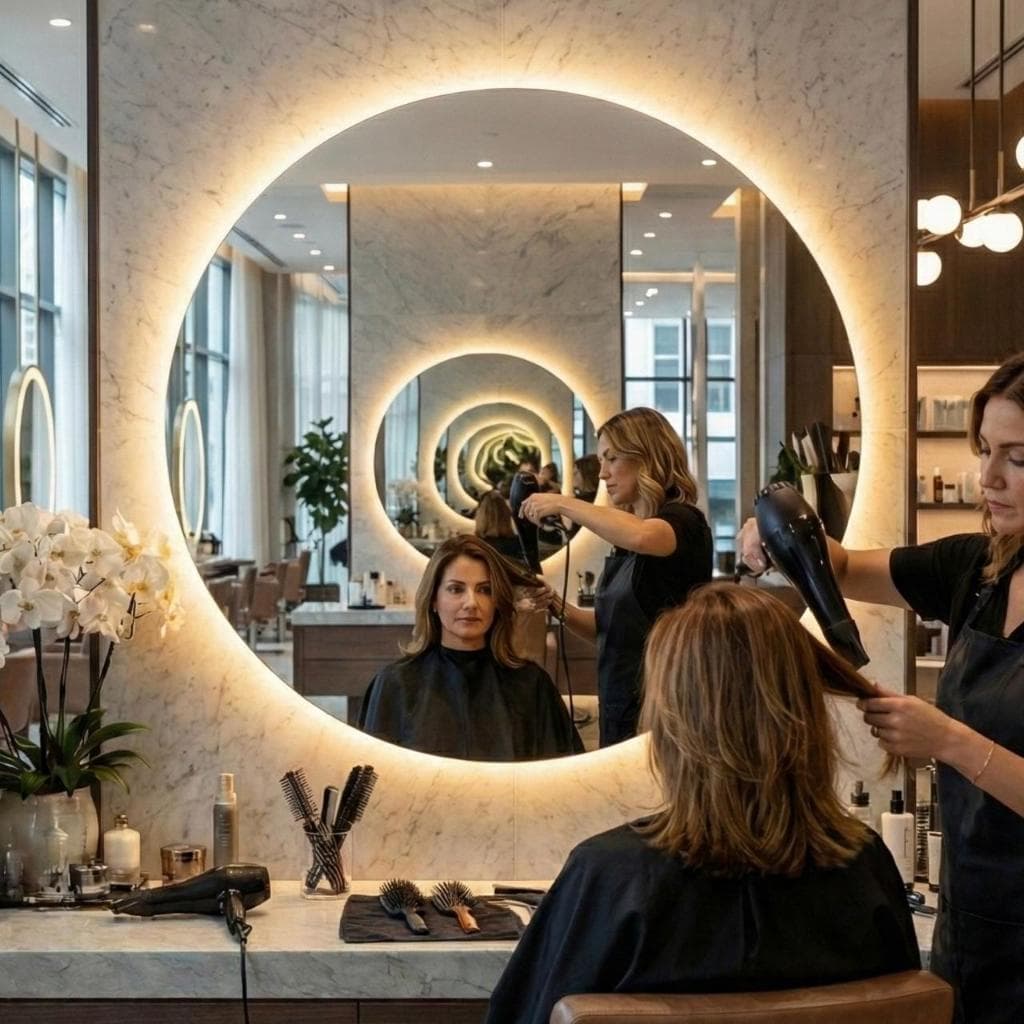 Espelho Redondo Decorativo Iluminado com Led 3 Tons e Sensor Touch Barbearia Salão