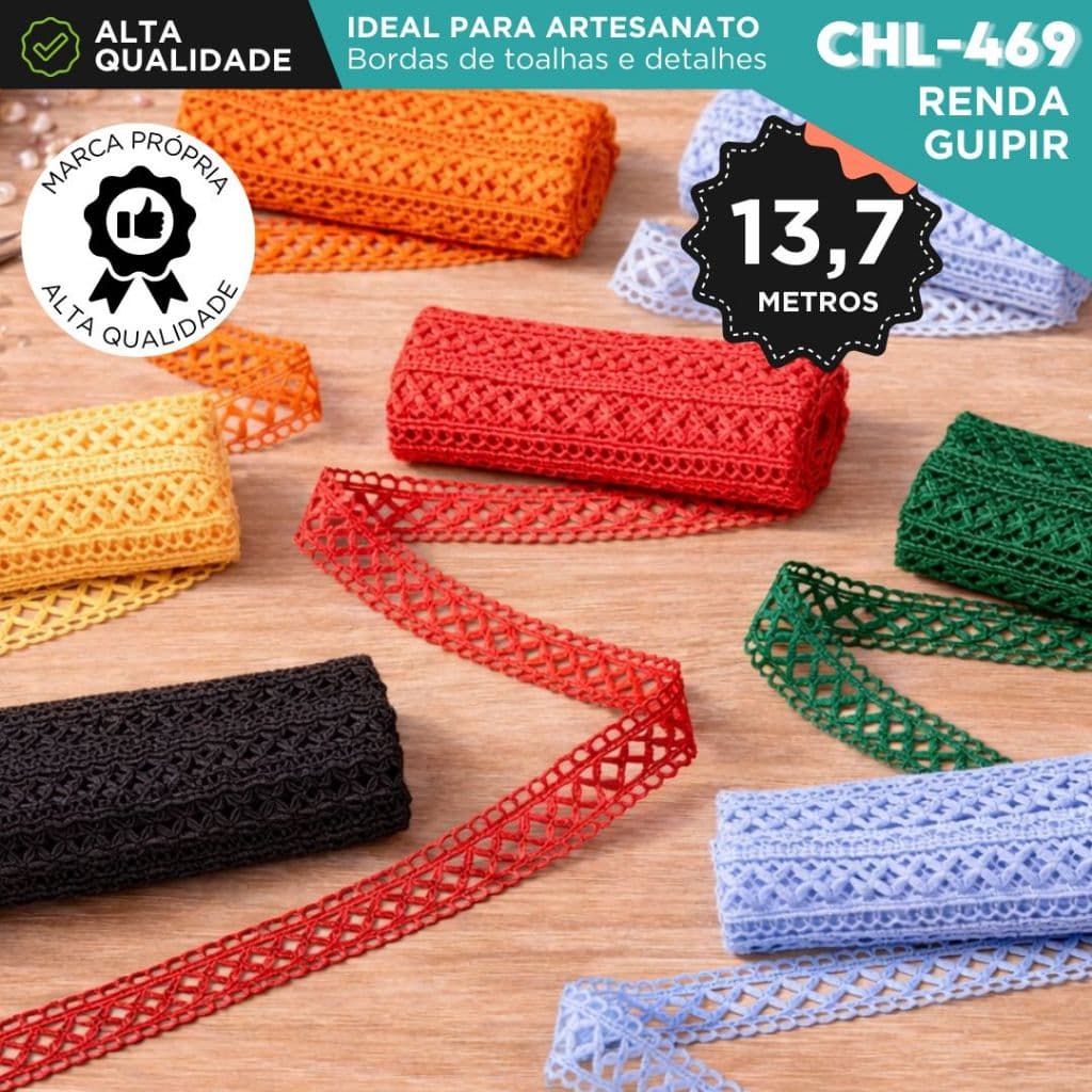 Renda Guipir 30mm Rolo com 13,7 Metros Acabamento Decorativo para Costura e Artesanato | CHL-705 |AE