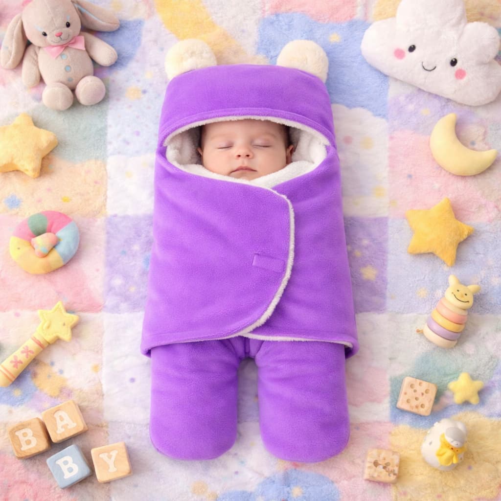 Saco de Dormir Bebe Ursinho Soft com Orelhas Felpudo Sherpa Quentinho Inverno
