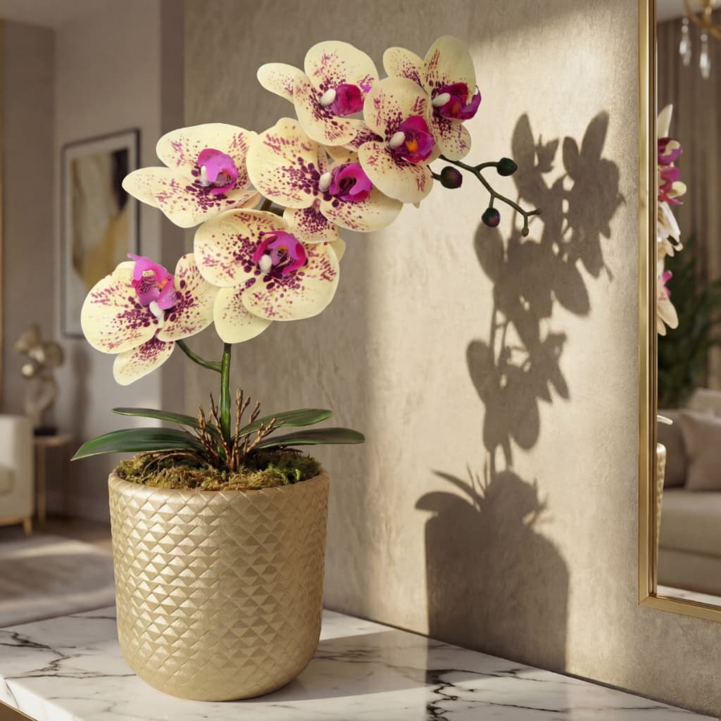 Arranjo Orquídea Toque Aparência Real Vaso Dourado Escama