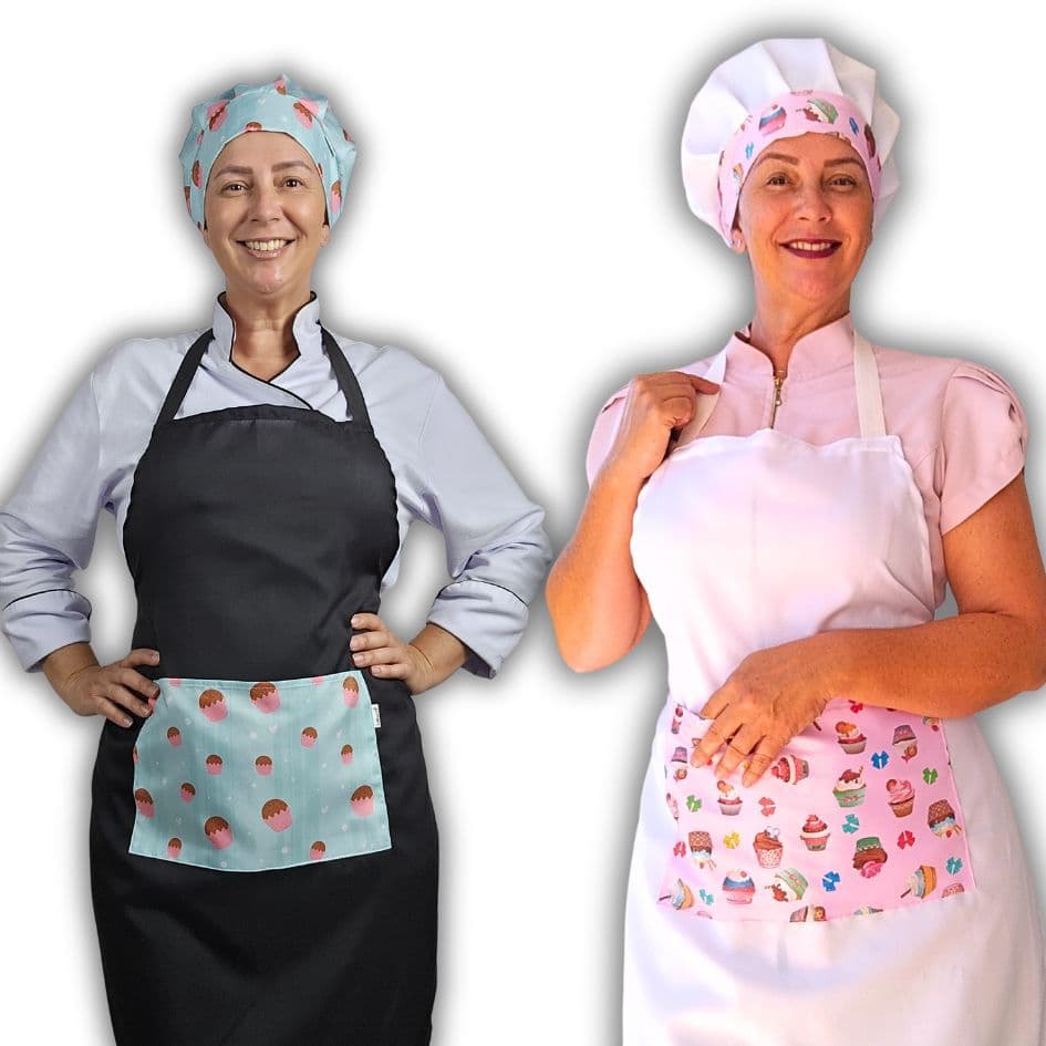 KIT AVENTAL E TOUCA GORRO DE COZINHA CHAPÉU DE CONFEITARIA